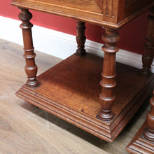 Load image into Gallery viewer, x SOLD Antique French Bedside Tables, Oak and Marble Lamp Table, Lamp Bedside Cabinets B11130
