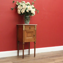 Load image into Gallery viewer, x SOLD Antique Oak and Marble Top French Bedside Table, Lamp Side Bedside Cabinet B10995