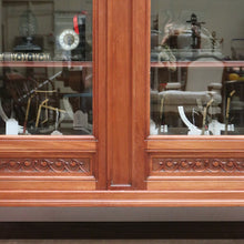 Load image into Gallery viewer, x SOLD Antique French Mahogany 2 Door Bookcase China Cabinet with Carved detail to top B10727