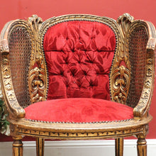 Load image into Gallery viewer, x SOLD Antique French Gilt Timber, Cane, Button Back Fabric, Boudoir Chair, Armchair B11146
