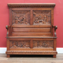Load image into Gallery viewer, x SOLD Antique Hall Settle, Bench Set Hall Chair, French Tavern Scene Hall Seat B10858