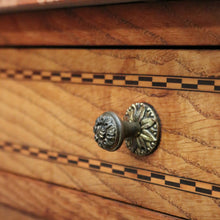 Load image into Gallery viewer, x SOLD Bedside Table, Antique French Tunbridge Ware Oak and Marble Bedside Lamp Table B10468