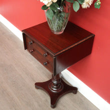 Load image into Gallery viewer, x SOLD Antique English Mahogany Works Table, Sewing Table, Drop Sides Wine Lamp Table. B10433