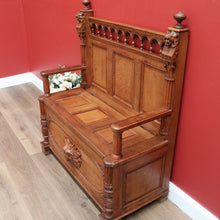 Load image into Gallery viewer, x SOLD Antique French Hall Settle with Blanket Box Seat Oak Greenman Hall Chair Bench B10661