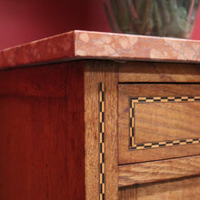Load image into Gallery viewer, x SOLD Bedside Table, Antique French Tunbridge Ware Oak and Marble Bedside Lamp Table B10468