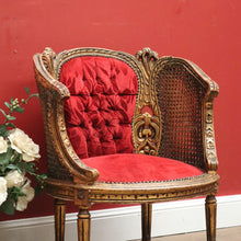 Load image into Gallery viewer, x SOLD Antique French Gilt Timber, Cane, Button Back Fabric, Boudoir Chair, Armchair B11146