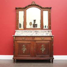Load image into Gallery viewer, x SOLD Antique French Oak Dressing Table, Mirror Back Hall Cabinet Cupboard, Marble Top. B10522