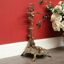 Load image into Gallery viewer, x SOLD Antique French Brass Umbrella Holder with Resting Dog, Horn, Hunting Scene. B9830