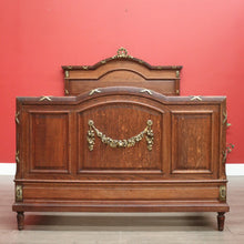 Load image into Gallery viewer, x SOLD Antique French Oak Double Bed, French Gilt Brass Bed includes Slats, Side Rails. B10530