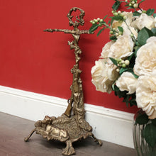 Load image into Gallery viewer, x SOLD Antique French Brass Umbrella Holder with Resting Dog, Horn, Hunting Scene. B9830