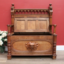 Load image into Gallery viewer, x SOLD Antique French Hall Settle with Blanket Box Seat Oak Greenman Hall Chair Bench B10661
