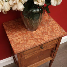 Load image into Gallery viewer, x SOLD Bedside Table, Antique French Tunbridge Ware Oak and Marble Bedside Lamp Table B10468