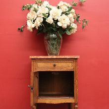 Load image into Gallery viewer, x SOLD Bedside Table, Antique French Tunbridge Ware Oak and Marble Bedside Lamp Table B10468