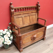 Load image into Gallery viewer, x SOLD Antique French Hall Settle with Blanket Box Seat Oak Greenman Hall Chair Bench B10661