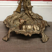 Load image into Gallery viewer, x SOLD Antique French Brass Umbrella Holder with Resting Dog, Horn, Hunting Scene. B9830