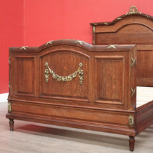 Load image into Gallery viewer, x SOLD Antique French Oak Double Bed, French Gilt Brass Bed includes Slats, Side Rails. B10530