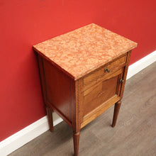 Load image into Gallery viewer, x SOLD Bedside Table, Antique French Tunbridge Ware Oak and Marble Bedside Lamp Table B10468