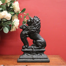 Load image into Gallery viewer, Heavy Antique English Rampant Lion Door Stop Cast Iron Door Stop of Rampant Lion