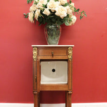 Load image into Gallery viewer, x SOLD Antique Oak and Marble Top French Bedside Table, Lamp Side Bedside Cabinet B10995