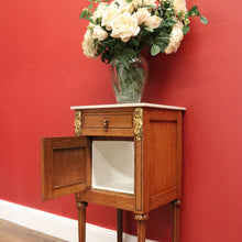 Load image into Gallery viewer, x SOLD Antique Oak and Marble Top French Bedside Table, Lamp Side Bedside Cabinet B10995