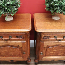 Load image into Gallery viewer, x SOLD Pair of Vintage French Lamp Tables or Bedside Tables Drawer and Cupboard Storage B10664