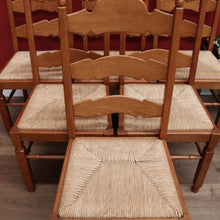Load image into Gallery viewer, x SOLD Set of Six Antique French Dining Chairs, Antique Oak and Rush Seat Kitchen Chair B10815