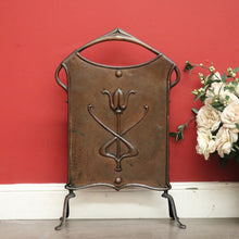 Load image into Gallery viewer, Antique French Art Nouveau Fire Screen, Copper Fire Screen with Handles