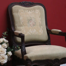 Load image into Gallery viewer, x SOLD Antique Grandfather Chair, Oak and Tapestry Padded Arm Armchair Grandfather Seat B10782