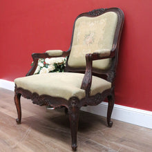 Load image into Gallery viewer, x SOLD Antique Grandfather Chair, Oak and Tapestry Padded Arm Armchair Grandfather Seat B10782