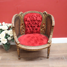 Load image into Gallery viewer, x SOLD Antique French Gilt Timber, Cane, Button Back Fabric, Boudoir Chair, Armchair B11146