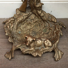 Load image into Gallery viewer, x SOLD Antique French Brass Umbrella Holder with Resting Dog, Horn, Hunting Scene. B9830