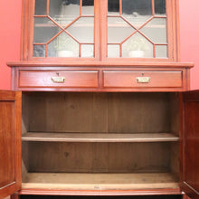 Load image into Gallery viewer, x SOLD Antique Australian Cedar Two Height Bookcase, China Cabinet Cupboard Glass Doors B11238