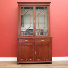 Load image into Gallery viewer, x SOLD Antique Australian Cedar Two Height Bookcase, China Cabinet Cupboard Glass Doors B11238