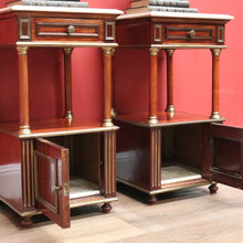Load image into Gallery viewer, x SOLD Pair of Antique Bedside Tables, French Walnut, Gilt Brass Lamp Tables, Bedsides B11124