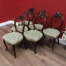 Load image into Gallery viewer, x SOLD Set of 6 Antique English Dining Chairs, Mahogany Balloon Back Kitchen Chairs B10796