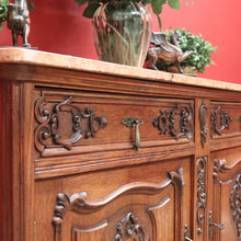 Load image into Gallery viewer, x SOLD Antique French Sideboard, Oak and Marble Top French Two Drawer Hall Cupboard B10879
