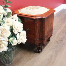 Load image into Gallery viewer, x SOLD Antique English Sewing Box, Walnut, Burr Walnut Knitting Cabinet, Footstool Seat B11001