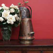 Load image into Gallery viewer, x SOLD Antique French Copper and Brass Coal Scuttle, Umbrella Holder, Pressed Metal Jug. B10119