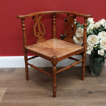 Load image into Gallery viewer, x SOLD Antique French Corner Chair Oak and Rush Seat Music Chair Bedroom Chair Armchair B10748