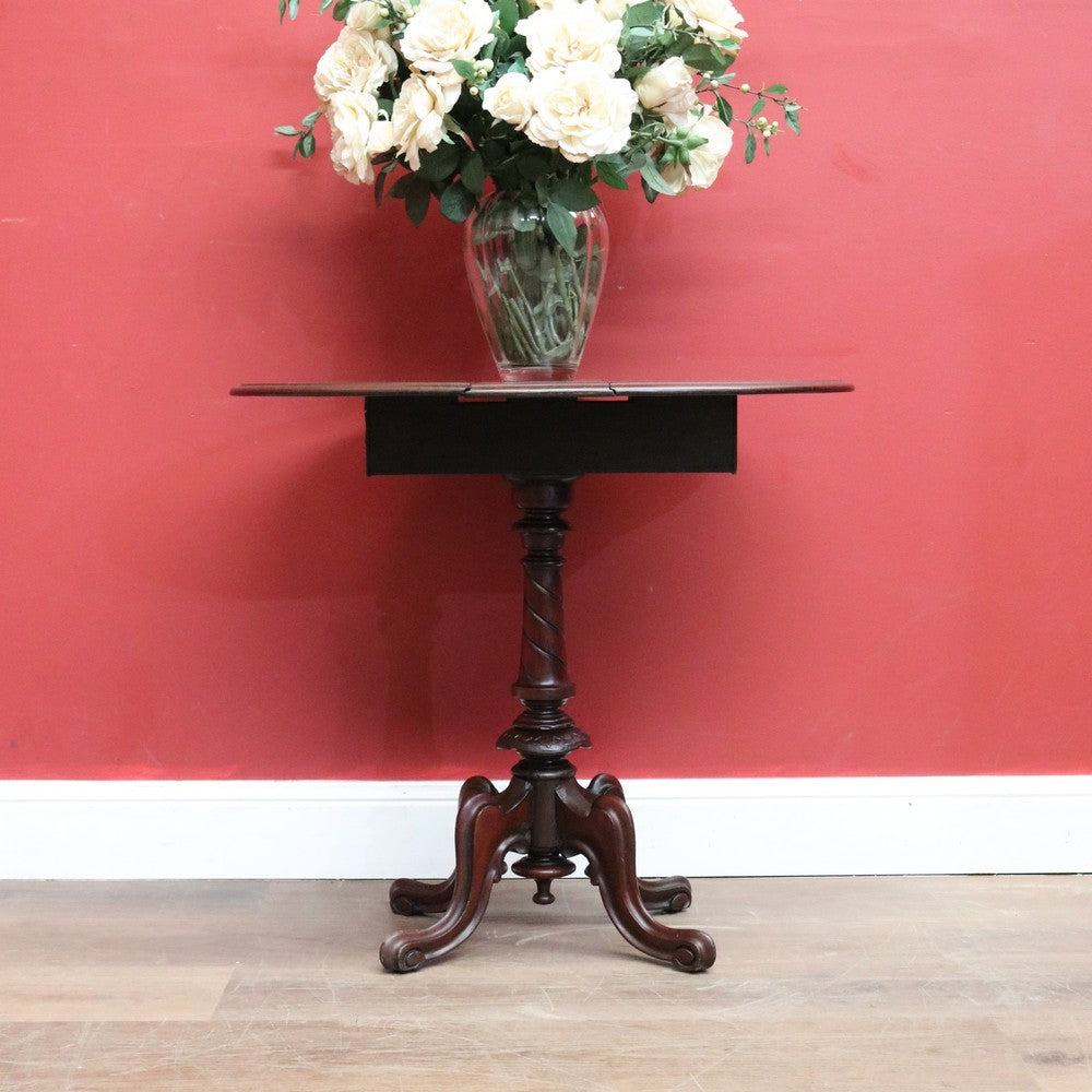 Antique English Lamp Table, Twist Top Drop Leaf or Drop Side Sofa Hall Table. B11287