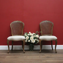 Load image into Gallery viewer, x SOLD Pair of Vintage French Oak and Cane Hall Chairs or Bedroom Chairs. Linen Fabric. B11267