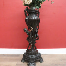 Load image into Gallery viewer, x SOLD Antique Bronze Jardinière, Heavy Double-handled Urn. Maiden Vase, Planter Stand. B11285