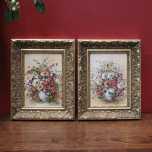 Load image into Gallery viewer, x SOLD Pair of Oil on Canvas Floral Arrangements, Set of Two Painting in Gilt Frames B10808