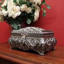 Load image into Gallery viewer, x SOLD Vintage Pewter Jewellery Box, Navy Velvet Lining and Two Dividers, Scroll Work B11227