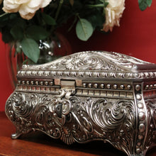 Load image into Gallery viewer, x SOLD Vintage Pewter Jewellery Box, Navy Velvet Lining and Two Dividers, Scroll Work B11227