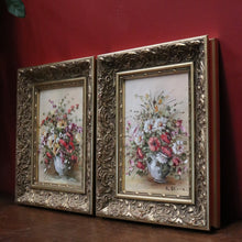 Load image into Gallery viewer, x SOLD Pair of Oil on Canvas Floral Arrangements, Set of Two Painting in Gilt Frames B10808