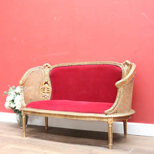 Load image into Gallery viewer, x SOLD Antique French Settee, Sofa, Gilt Timber, Cane, Fabric, Boudoir Chair, Armchair B11145