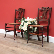 Load image into Gallery viewer, x SOLD Pair of Antique English Hall Chairs English Mahogany Lyre Back Chairs Cane Seats B11065