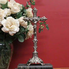 Load image into Gallery viewer, x SOLD Antique Vintage Crucifix, Free Standing Cross, Jesus on Cross Silver Plate Cross B10903