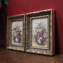 Load image into Gallery viewer, x SOLD Pair of Oil on Canvas Floral Arrangements, Set of Two Painting in Gilt Frames B10808